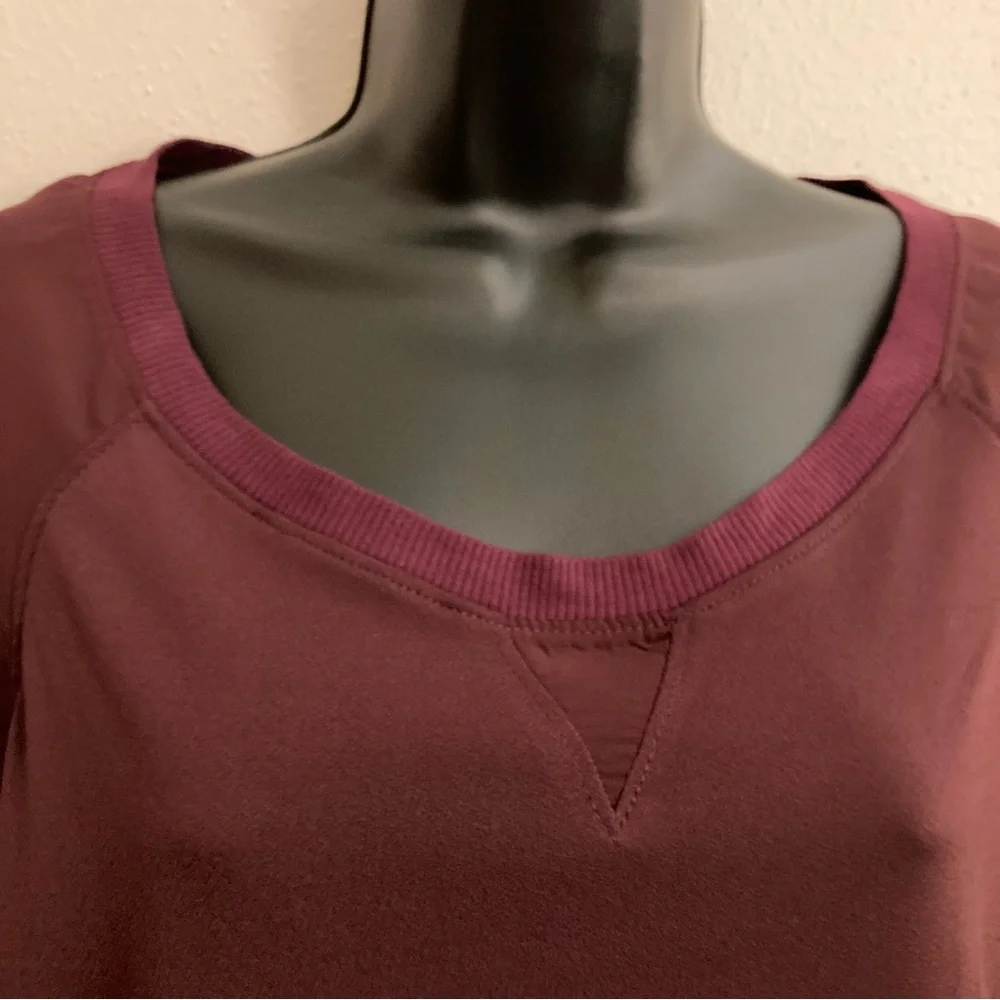 Attention Burgundy Sheer Long Sleeve Sweater Womens Minimalist Fall Top Large